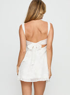 Elegant Mini Dress | Women's Dress with Floral Burnout Design & Bow Detail for Effortless Style