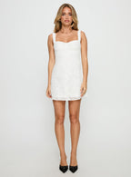 Elegant Mini Dress | Women's Dress with Floral Burnout Design & Bow Detail for Effortless Style