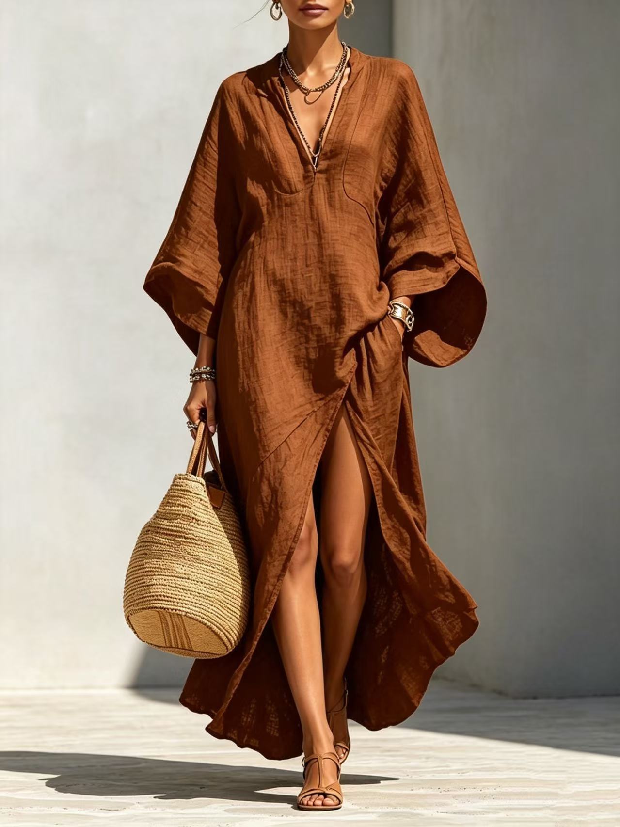 White Batwing-Sleeve Maxi Dress — Resort Style