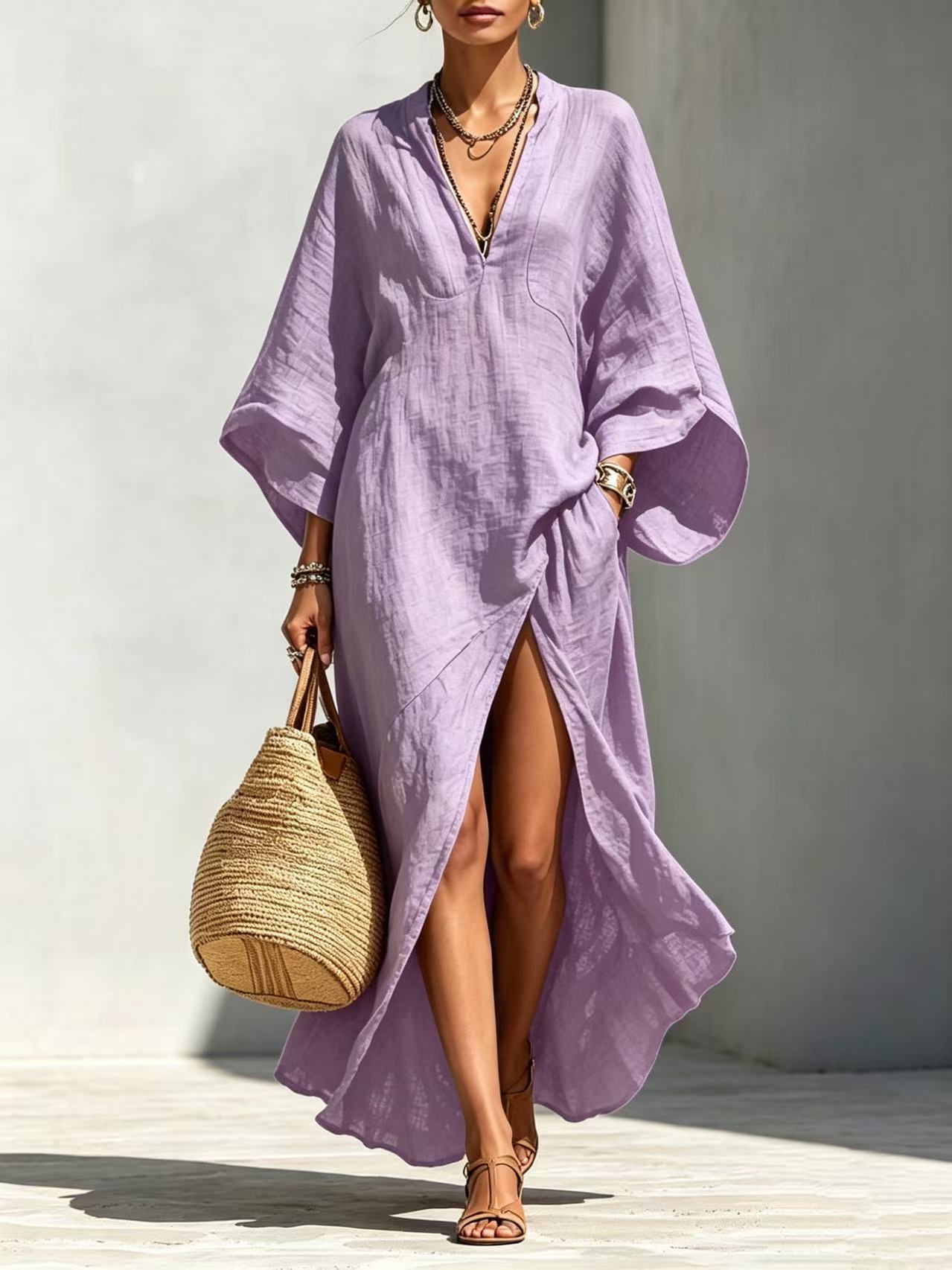White Batwing-Sleeve Maxi Dress — Resort Style