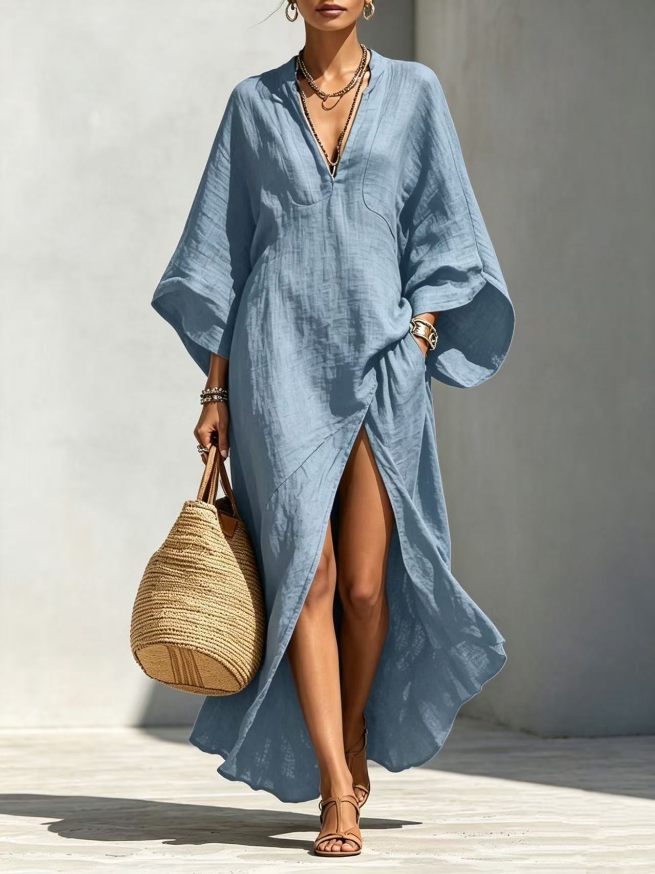 White Batwing-Sleeve Maxi Dress — Resort Style