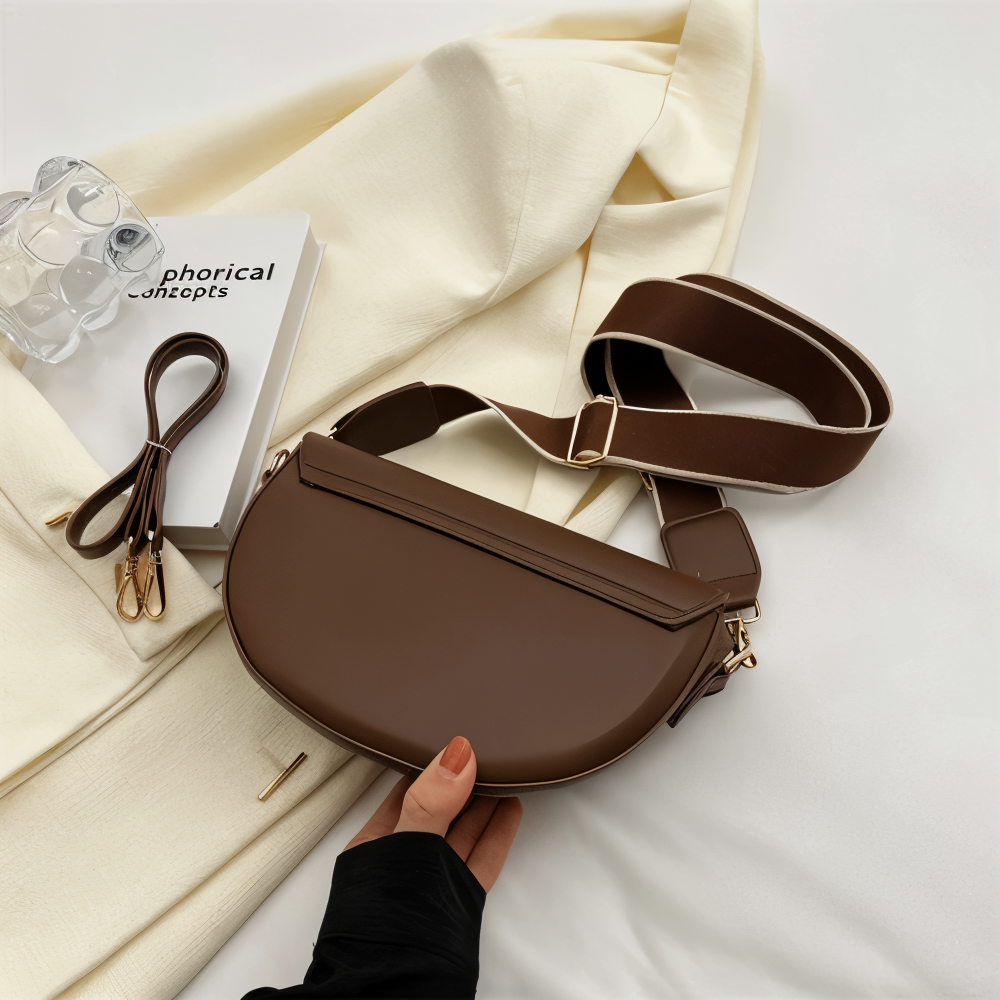 Emma Collection | Black Crossbody Bag with Curved Flap Design | Vegan Leather for Stylish Everyday Use
