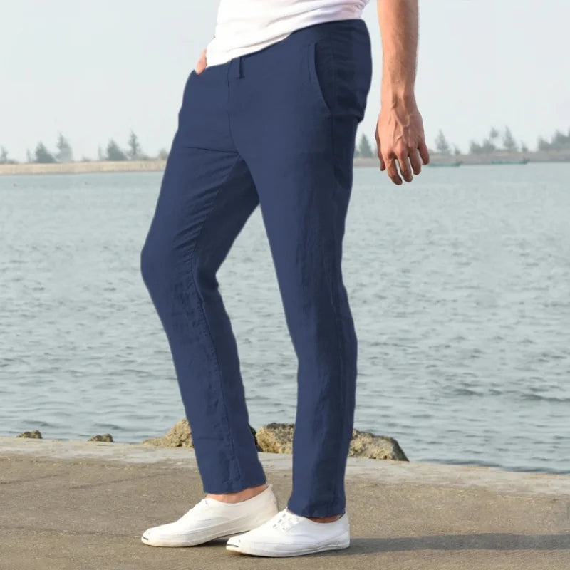Harlow Collection | Men's Linen Trousers with Elastic Waistband | Lightweight Comfort for Warm Weather