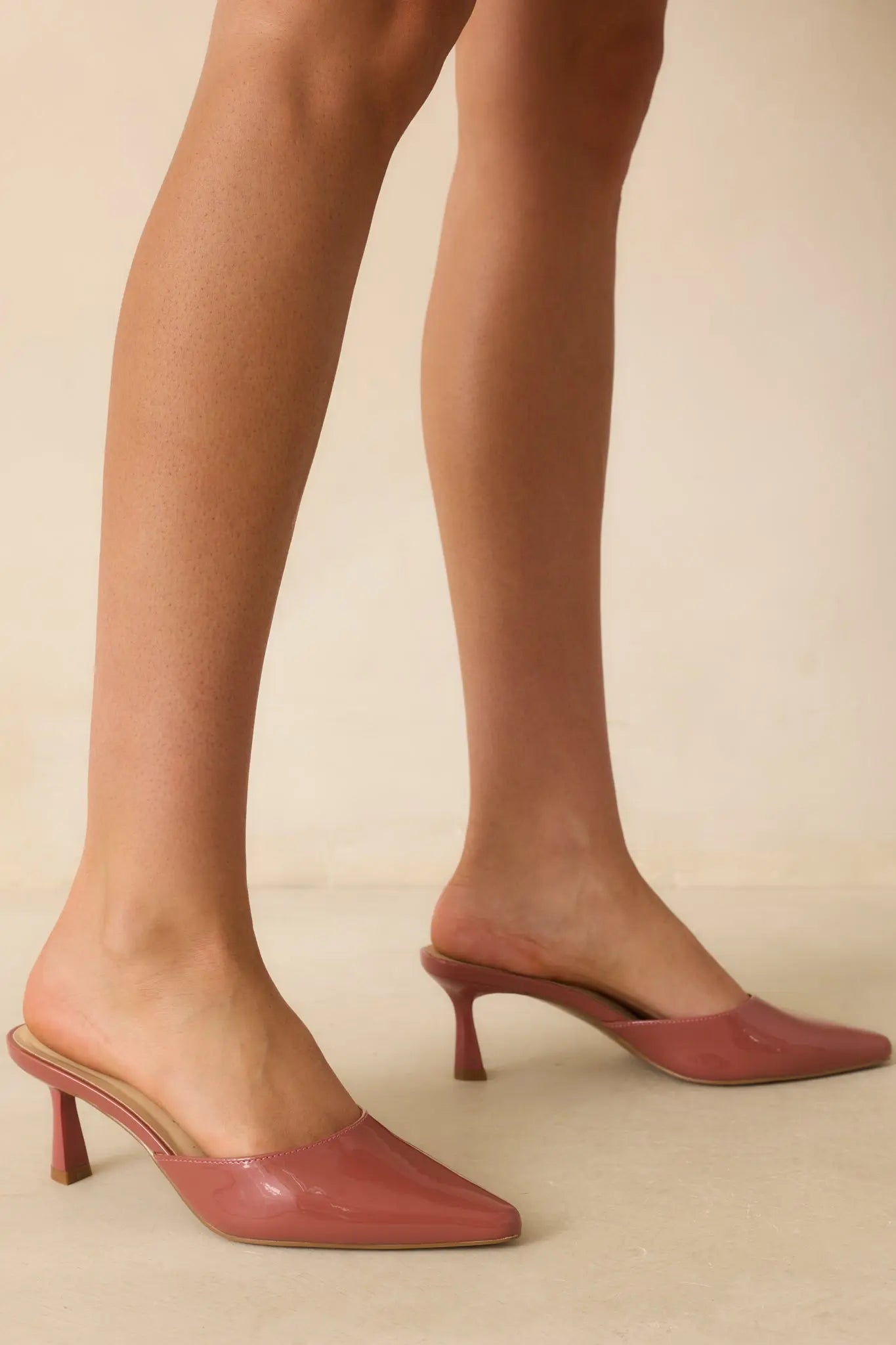 Women's Here We Are Rose Pink Patent Faux Leather High Heel Mules | Heel measures 2.5" 0