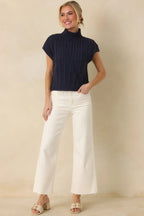 Women's I'm Sure of It Navy Cable Knit Sleeveless Mock Neck Sweater | 60% Cotton & 40% Acrylic 4