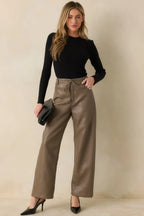 Women's In The Mix Light Brown Faux Leather Wide Leg Pants | 55% Polyurethane & 45% Viscose 2
