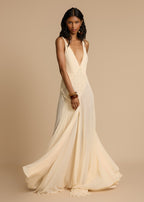 Cream Lace-Accent Dress — Adjustable Straps