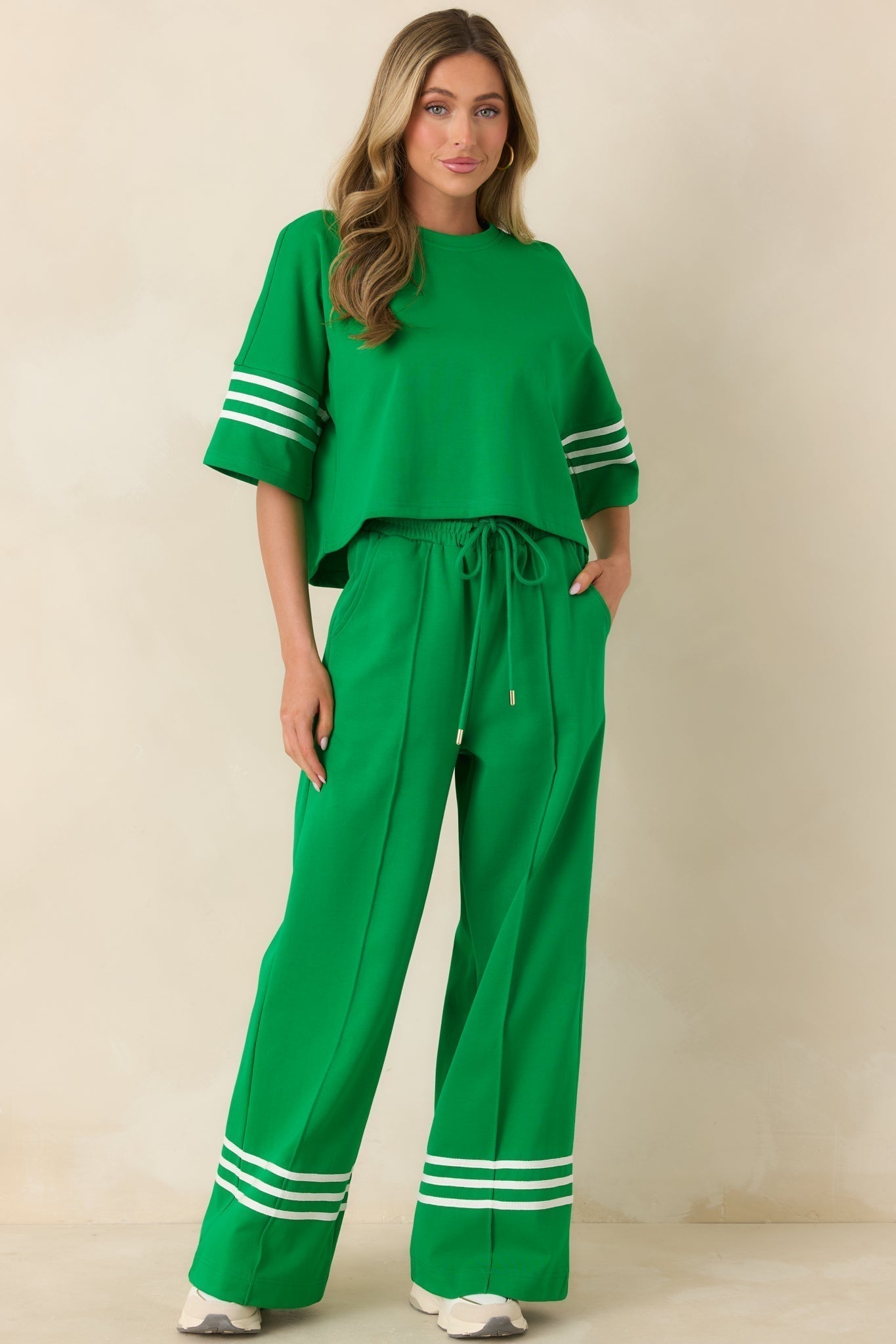 Women's Line & Leisure Green Cotton Blend Contrast Stripe Top | 60% Cotton & 40% Polyester 5