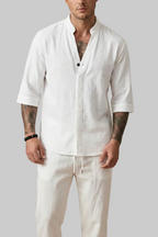 Linen Blend | Men's Matching Set | V-Neck & Drawstring Trousers | Summer Co-Ord