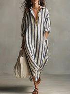 Women's Linen V-Neck Maxi Top — Relaxed Fit