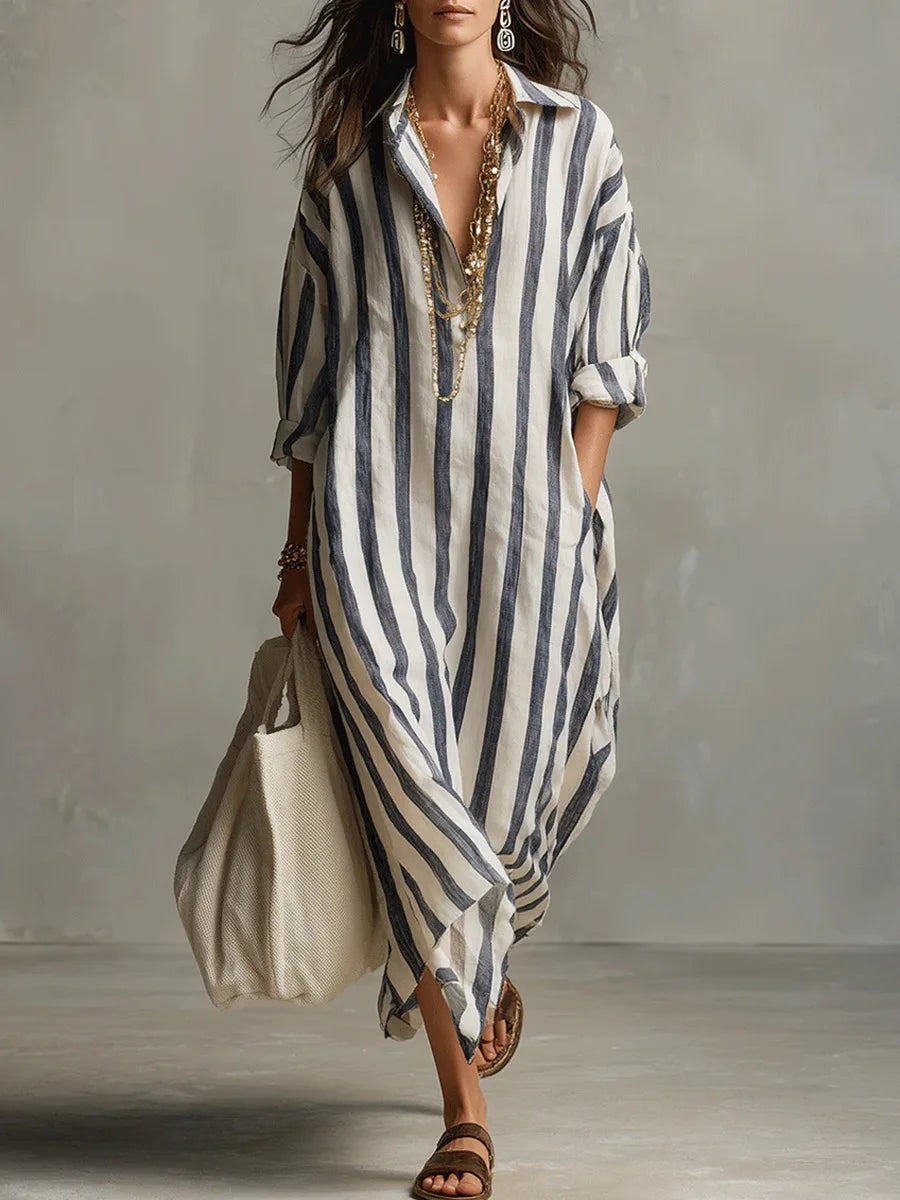 Women's Linen V-Neck Maxi Top — Relaxed Fit