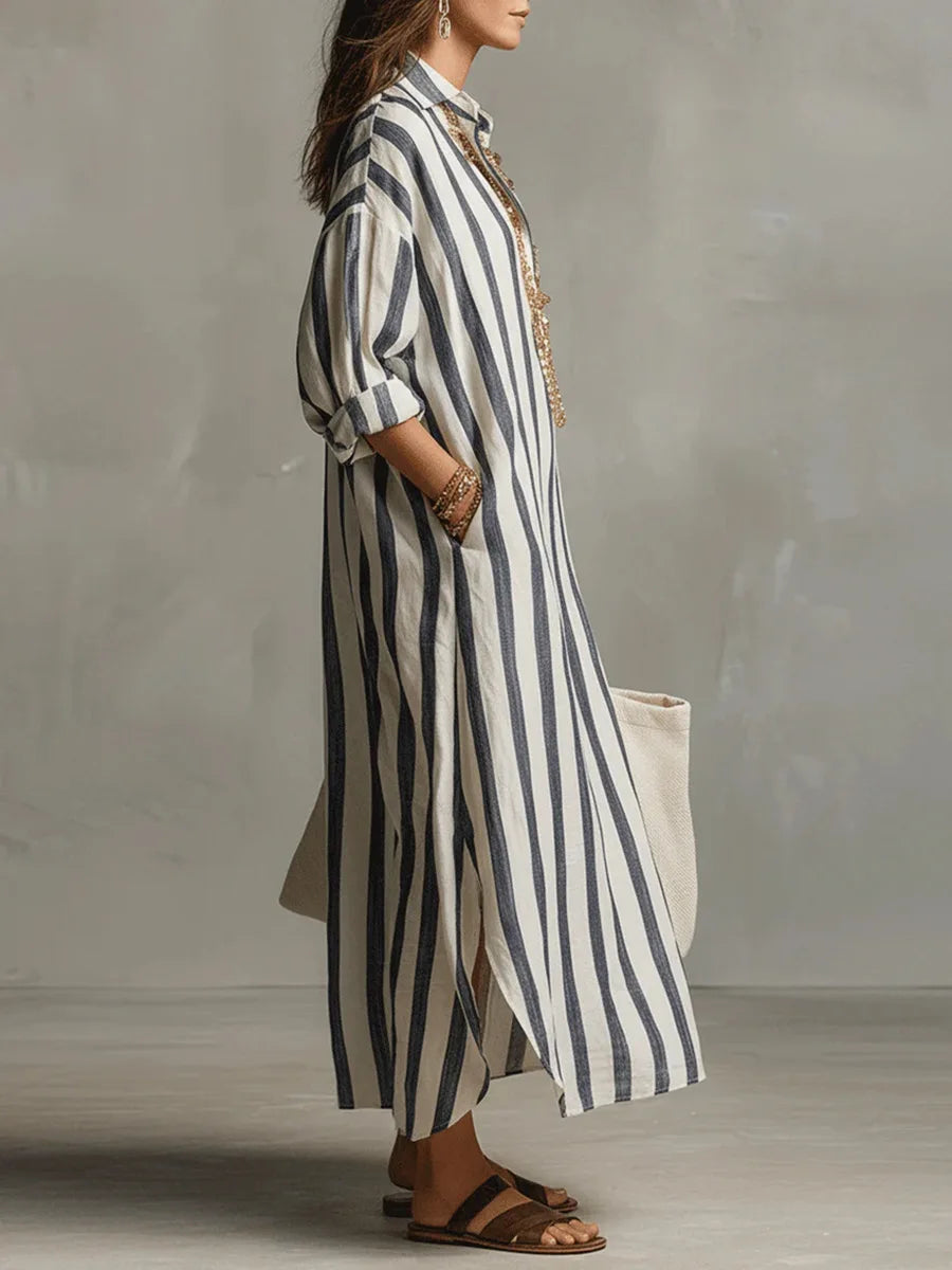 Women's Linen V-Neck Maxi Top — Relaxed Fit