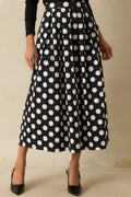 Women's Lovely Little Thing Black Polka Dot Cotton Pleated Maxi Skirt | 95% cotton & 5% Spandex 0