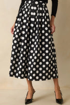 Women's Lovely Little Thing Black Polka Dot Cotton Pleated Maxi Skirt | 95% cotton & 5% Spandex 2