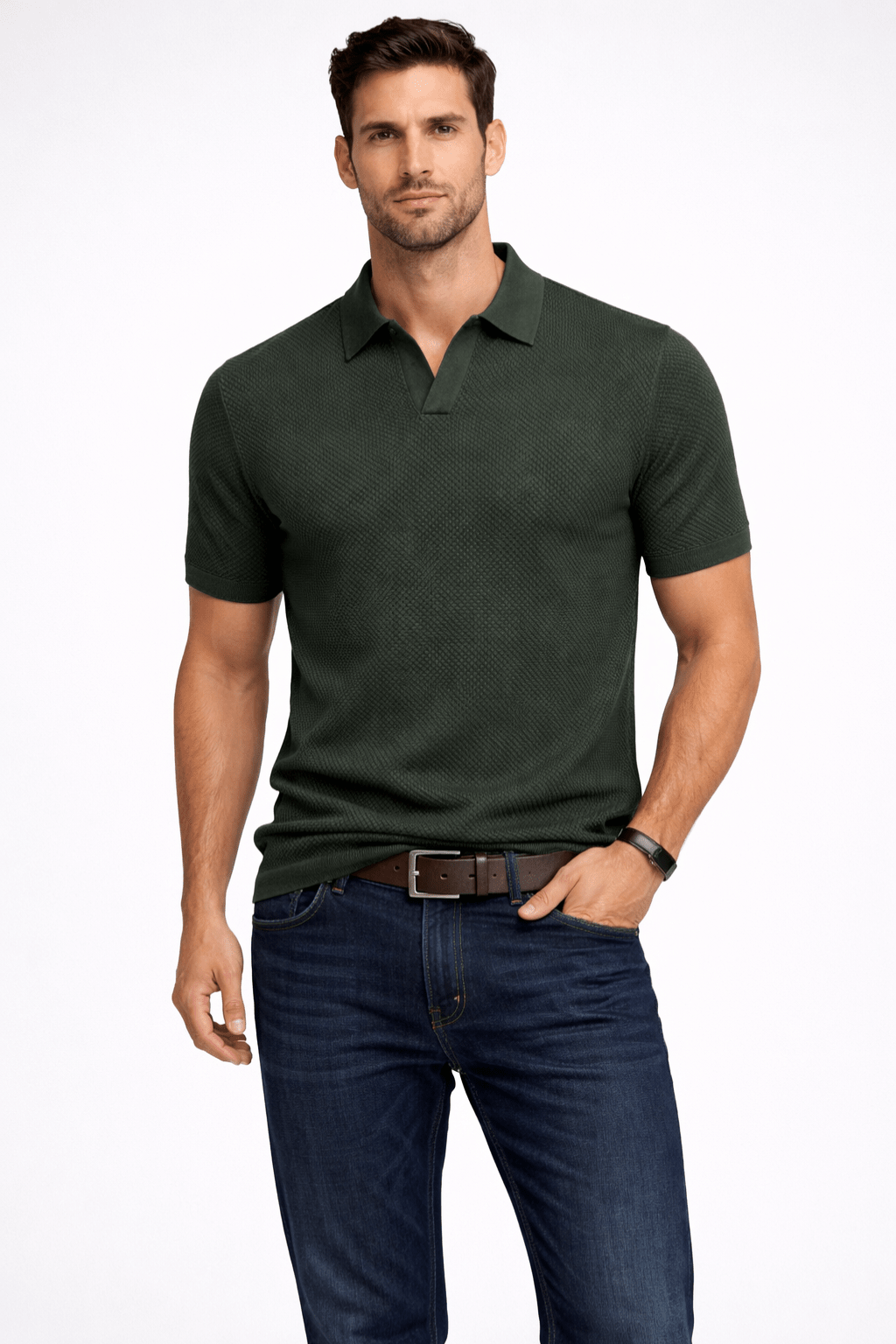Men's Textured Knit Polo Shirt – Short Sleeve Casual