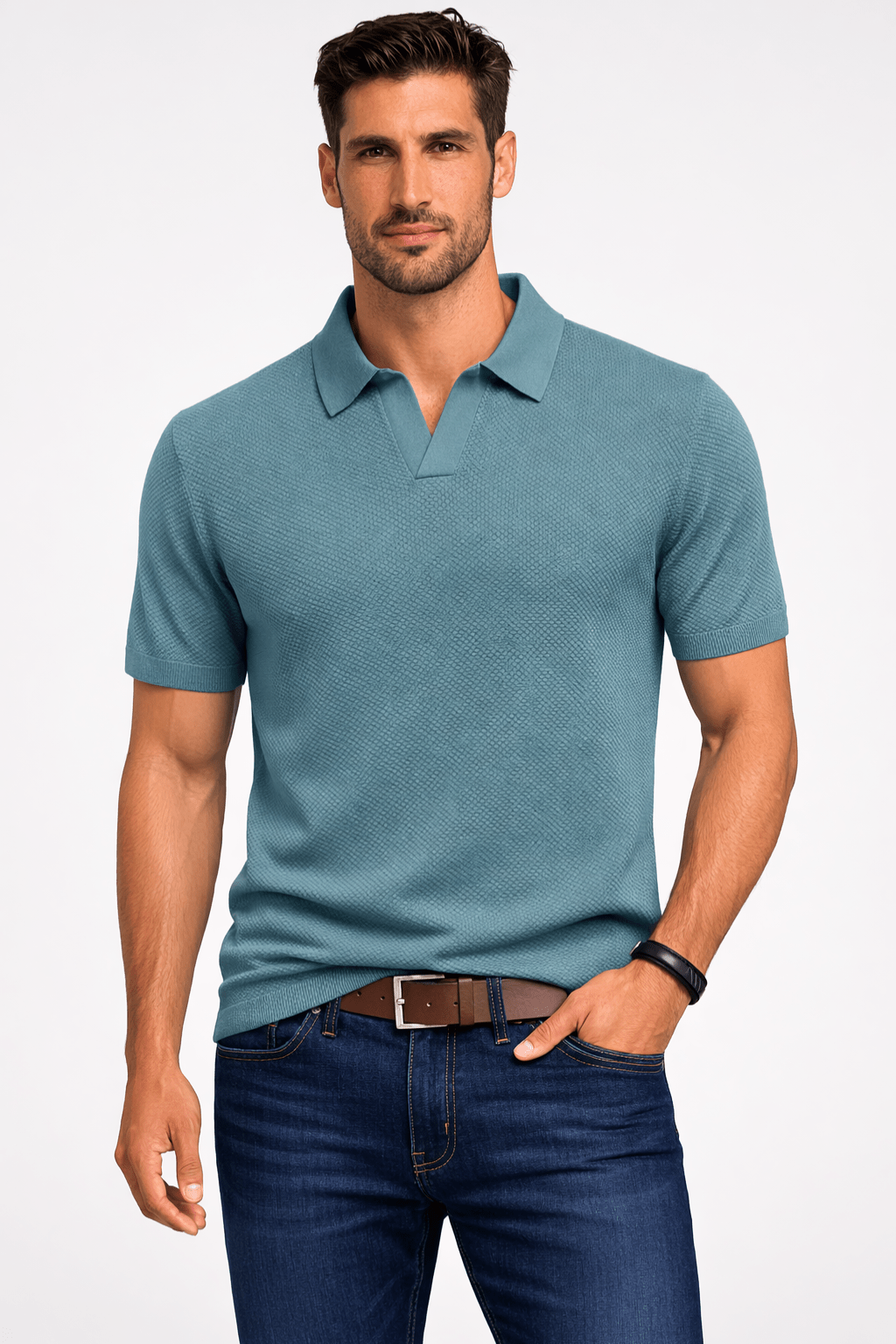 Men's Textured Knit Polo Shirt – Short Sleeve Casual