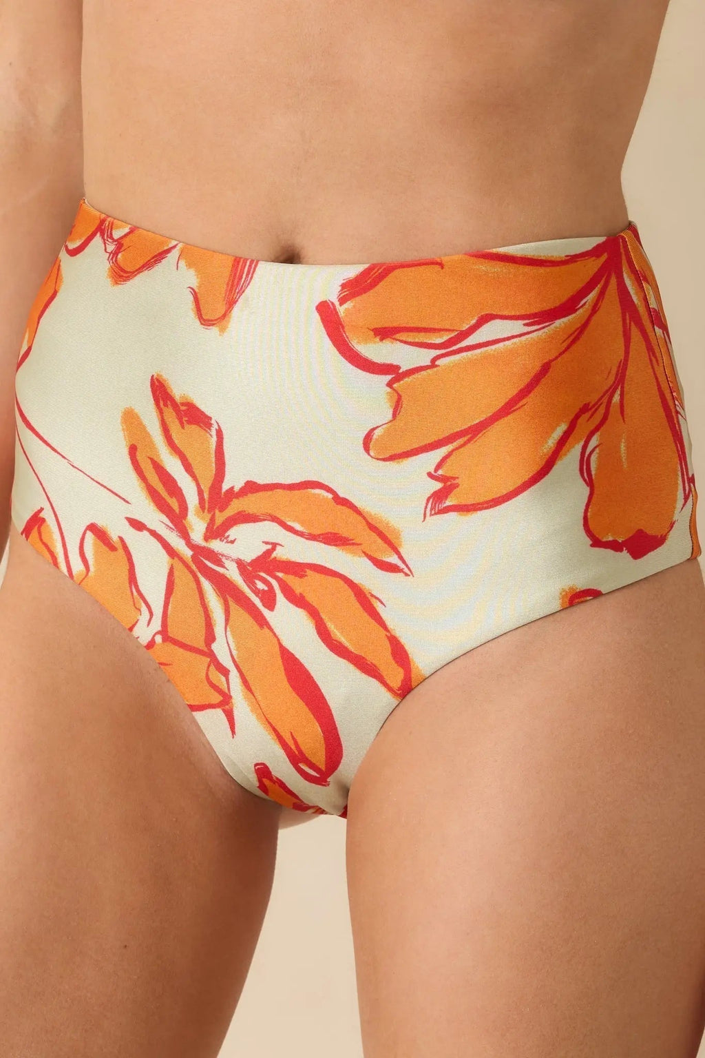 Women's MINKPINK Estelle Green & Orange Floral Print High Waisted Bikini Bottoms | 85% Polyester & 15% Elastane 0