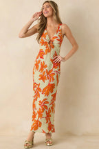 Women's MINKPINK Estelle Green & Orange Floral Print Keyhole Maxi Dress | 100% Viscose 0