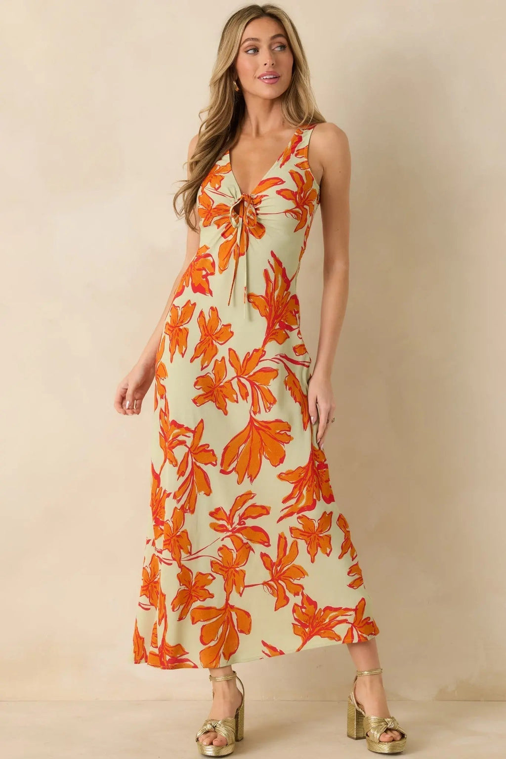Women's MINKPINK Estelle Green & Orange Floral Print Keyhole Maxi Dress | 100% Viscose 4