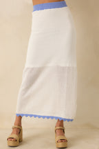 Women's MINKPINK Rae White & Blue Contrast Knit Midi Skirt | 55% Cotton & 45% Acrylic 3