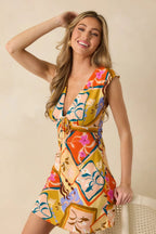 Women's MINKPINK Rosin Yellow Multi Bold Scarf Print Mini Dress | 100% Viscose 0