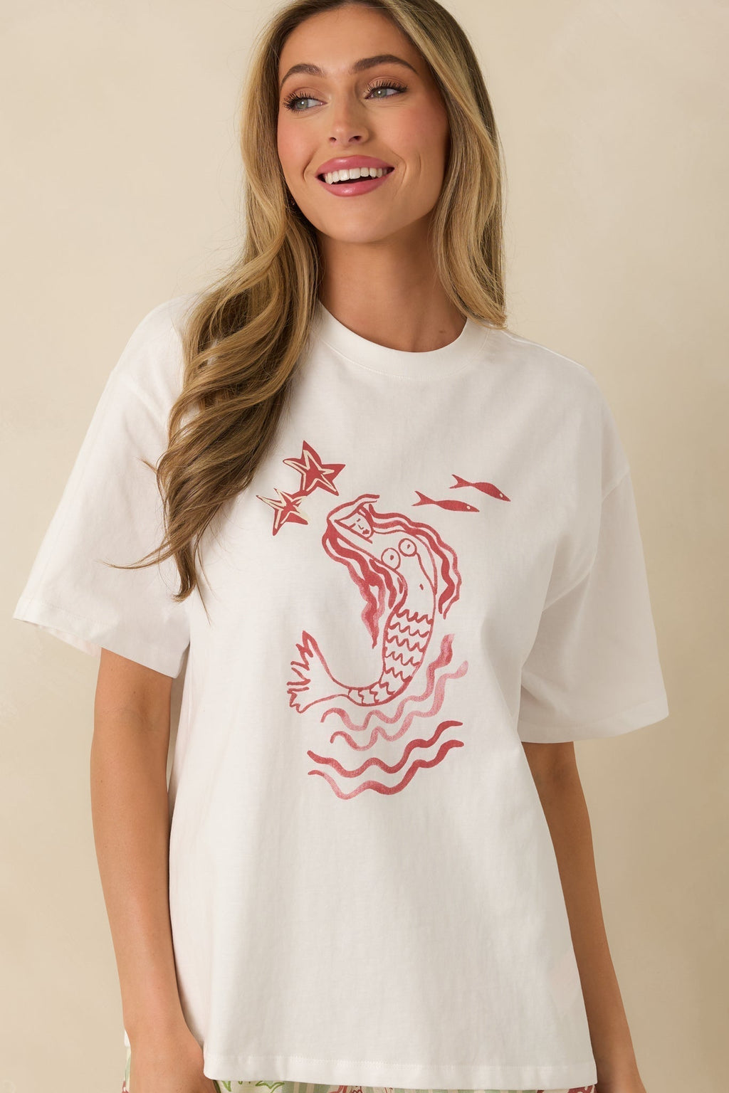 Women's MINKPINK Soleil White Cotton Mermaid Print T-Shirt | 100% Cotton 4