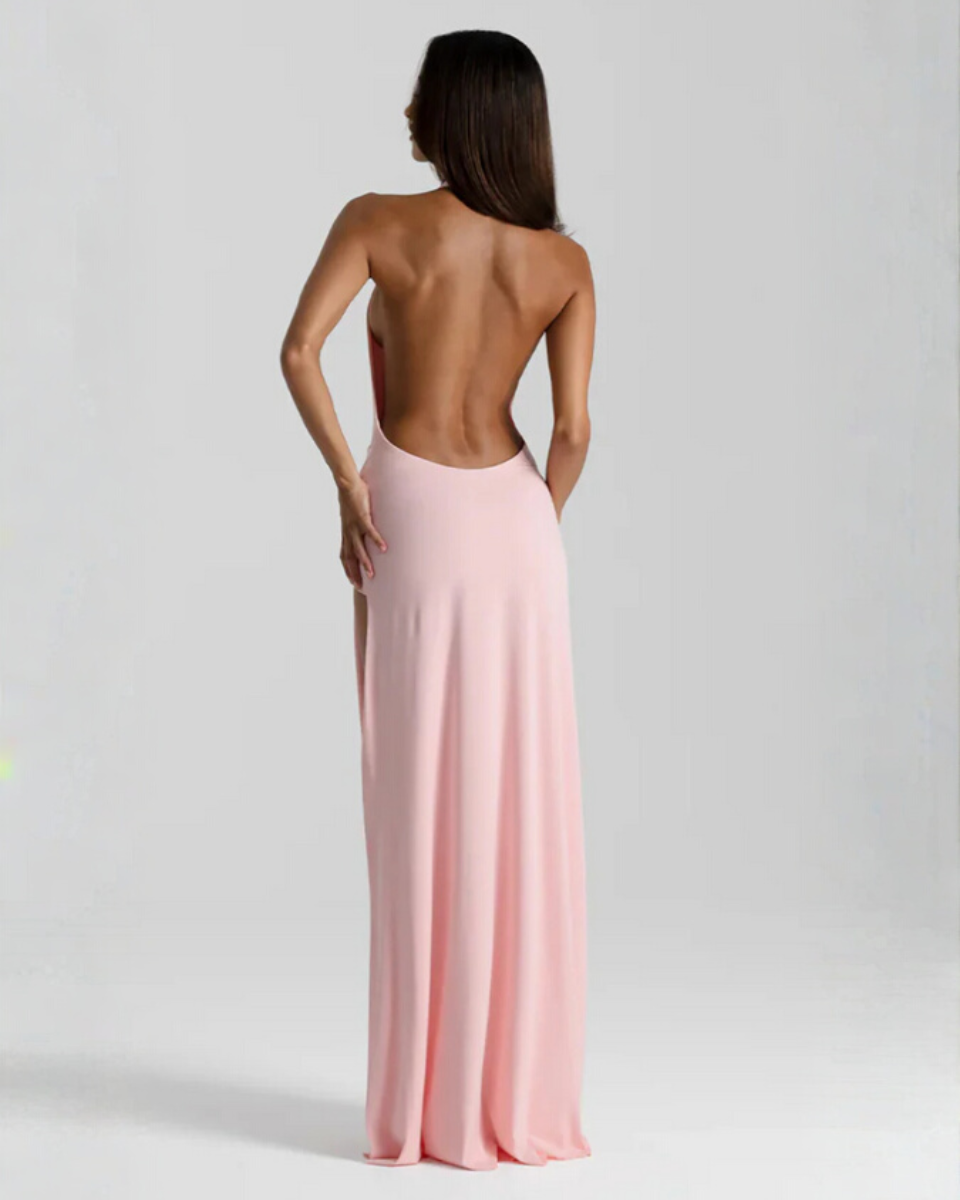 Black elegant evening maxi dress styled for a special occasion
