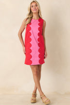 Women's Mod About You Red & Pink Cotton Contrast Scallop Mini Dress | 100% Cotton Contrast: 100% Cotton 4