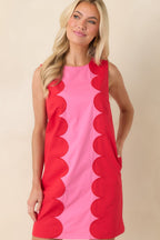 Women's Mod About You Red & Pink Cotton Contrast Scallop Mini Dress | 100% Cotton Contrast: 100% Cotton 6