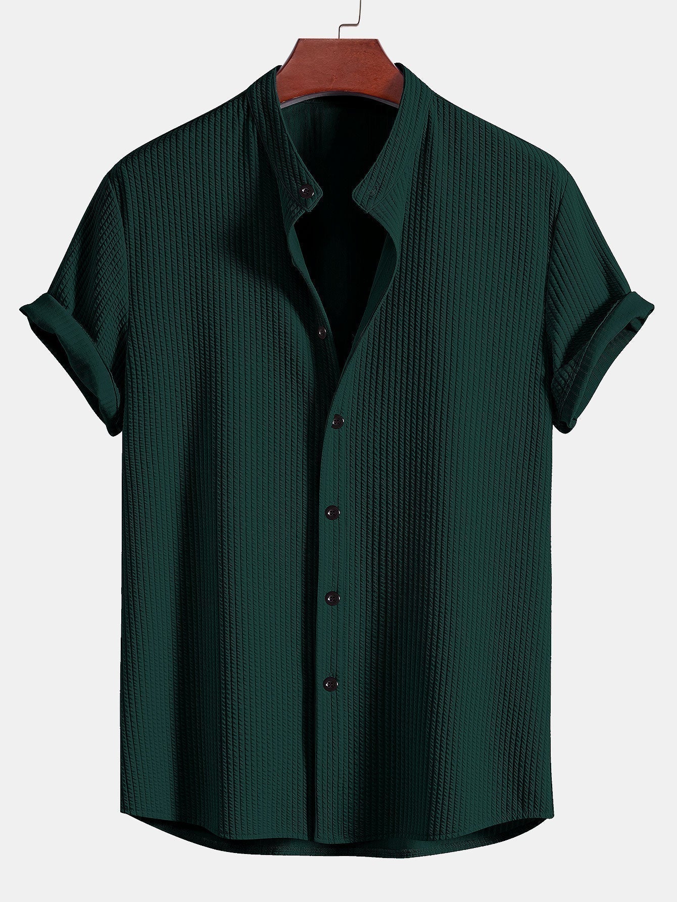 Muscle Fit | Ribbed Stand Collar Shirt with Stretch Fabric | Comfortable Fit for Everyday Wear