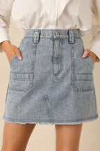 Women's Off the Beaten Path Distressed Blue Stripe Cotton Denim Mini Skirt | 100% Cotton 0