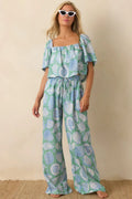Women's Paradisa Caladesi Oceana Blue Multi Flowy Crop Top | 55% Rayon & 45% Linen 0