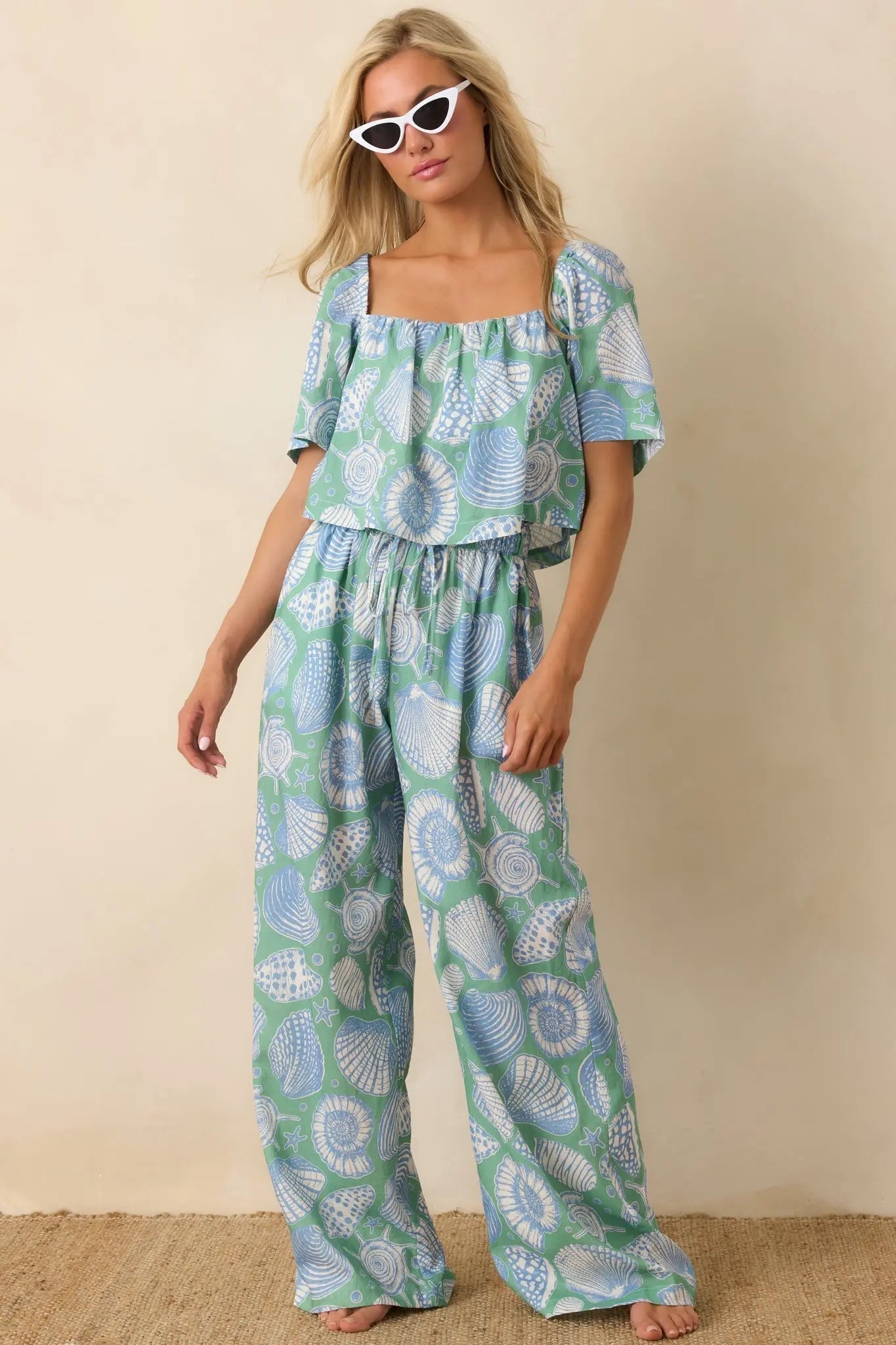 Women's Paradisa Caladesi Oceana Blue Multi Flowy Crop Top | 55% Rayon & 45% Linen 1