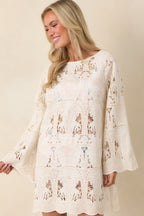 Women's Paradisa Sea La Vie Ivory Embroidered Lace Cover Up Mini Dress | Self: 60% Cotton & 40% Polyester 3