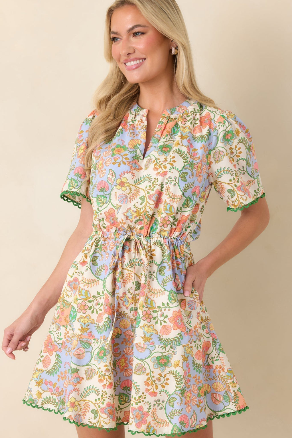 Women's Piece of My Heart Ivory Multi Floral Paisley Cotton Mini Dress | 100% Cotton 1