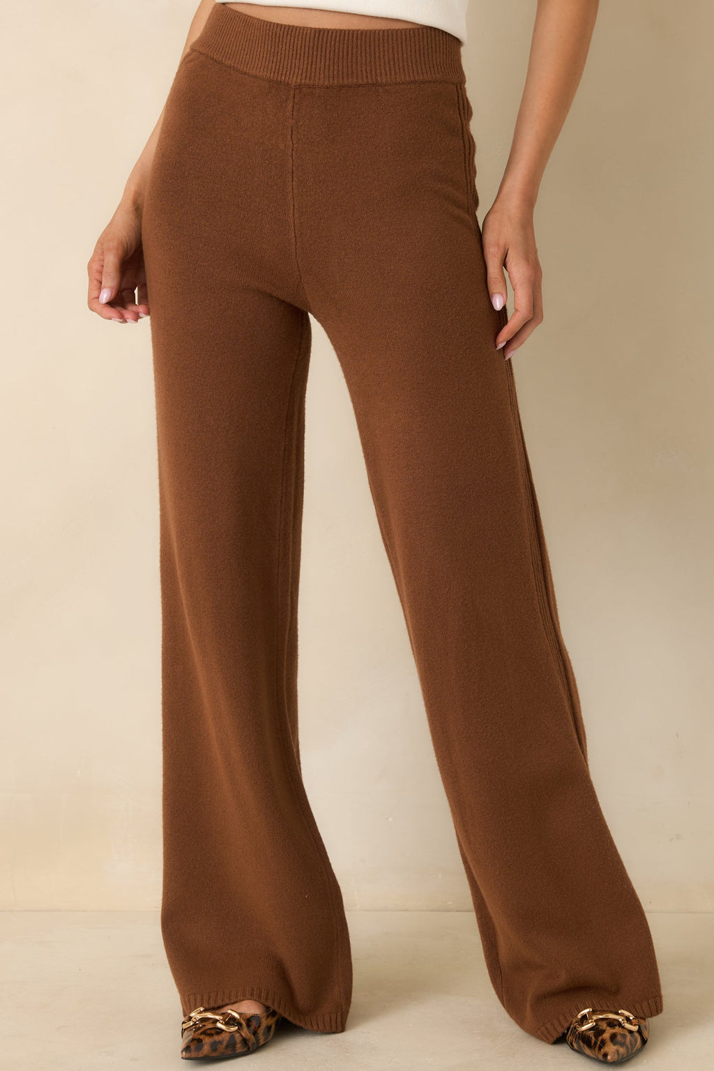 Women's Polished Path Brown Knit Wide Leg Pants | 50% Viscose 4