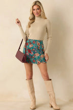 Women's Pretty Please Teal Green Floral Print Mini Skirt | 80% Polyester & 20% Cotton 2