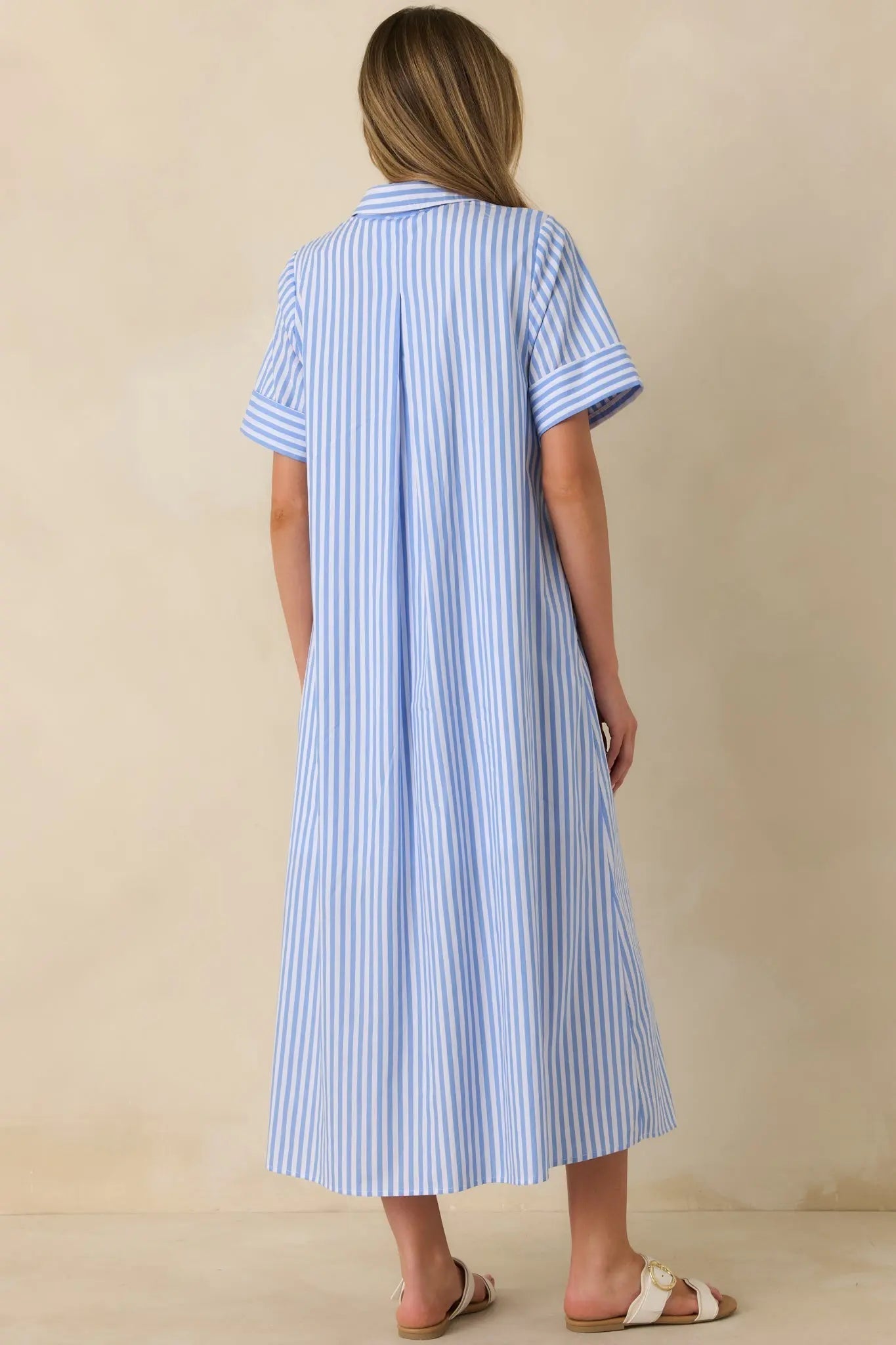 Women's Pretty in Pinstripes Blue Cotton Stripe Button Front Maxi Shirt Dress | 100% Cotton 6