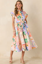 Women's Prosperina Savannah Peach Multi Floral Cotton Midi Dress | 98% Cotton & 2% Spandex 3