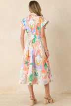 Women's Prosperina Savannah Peach Multi Floral Cotton Midi Dress | 98% Cotton & 2% Spandex 6