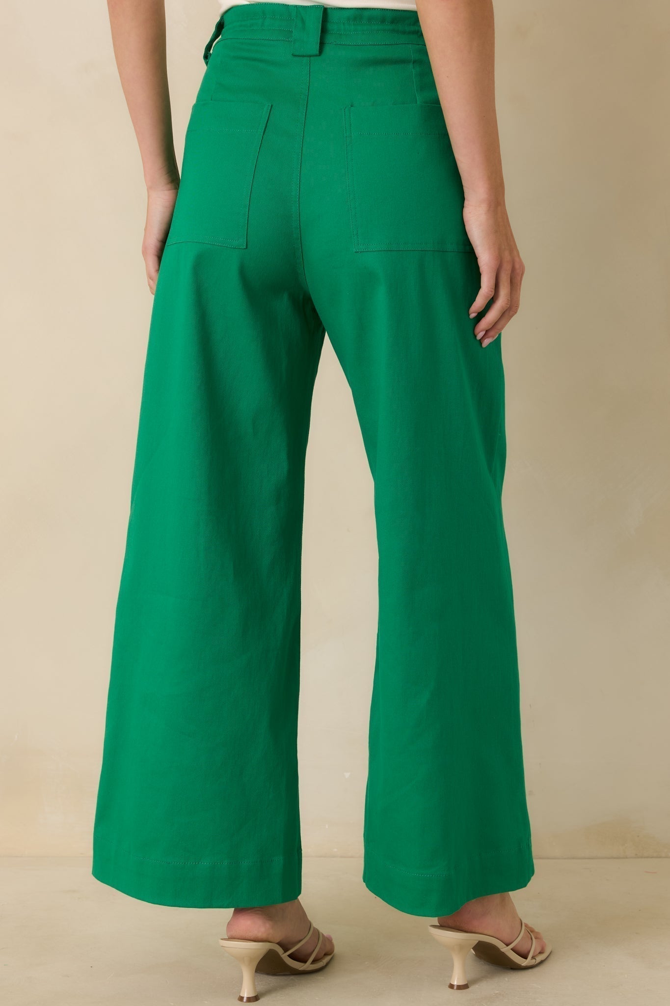 Women's Refined Rhythm Emerald Green Cotton Tie-Belt Wide Leg Pants | 97% Cotton & 3% Spandex 5