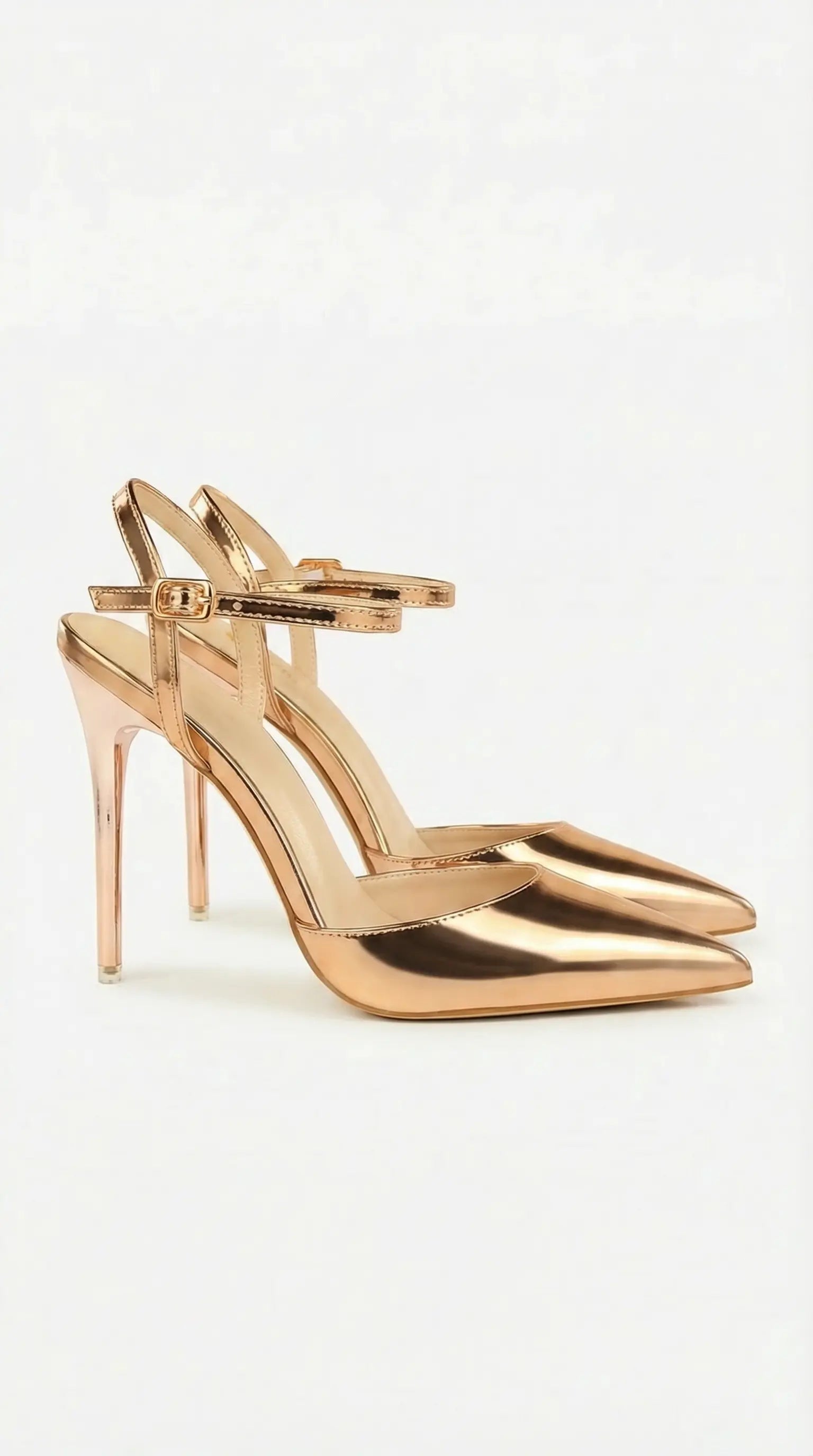 Women's gold heels with adjustable ankle strap