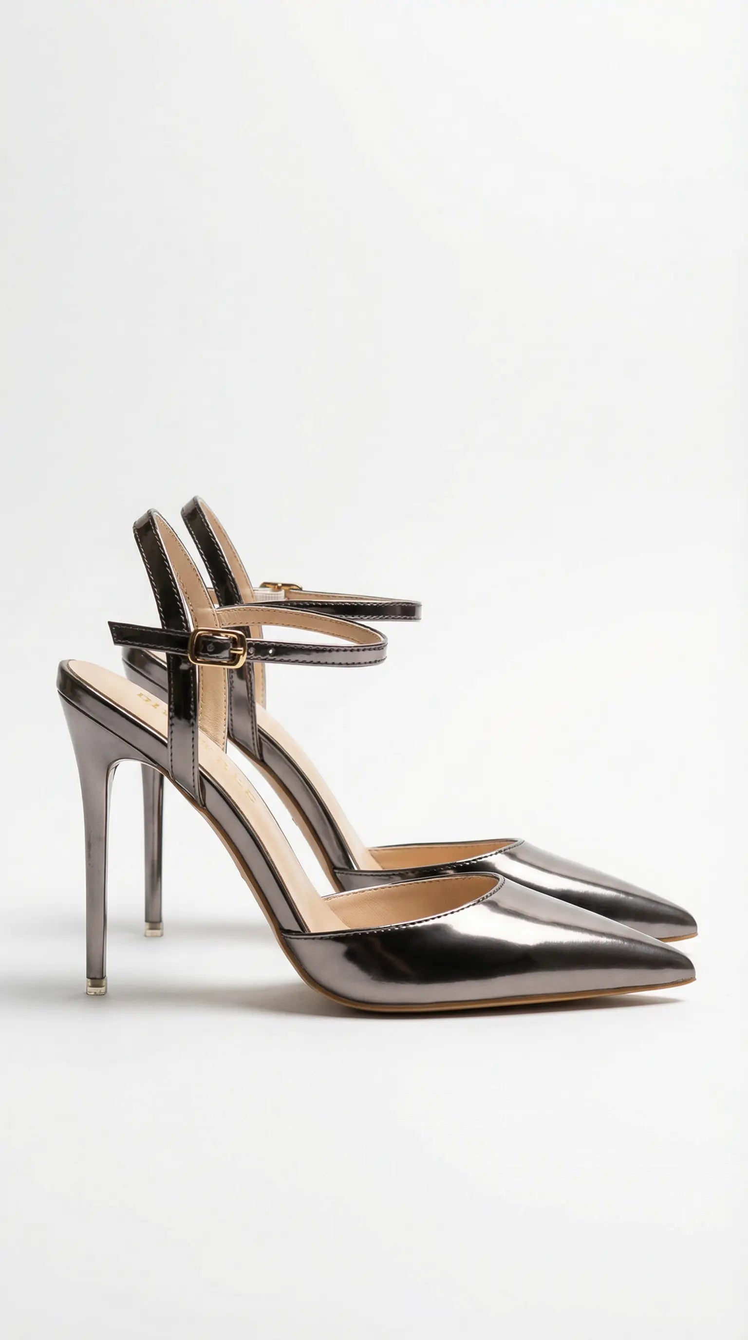 Women's gold heels with adjustable ankle strap