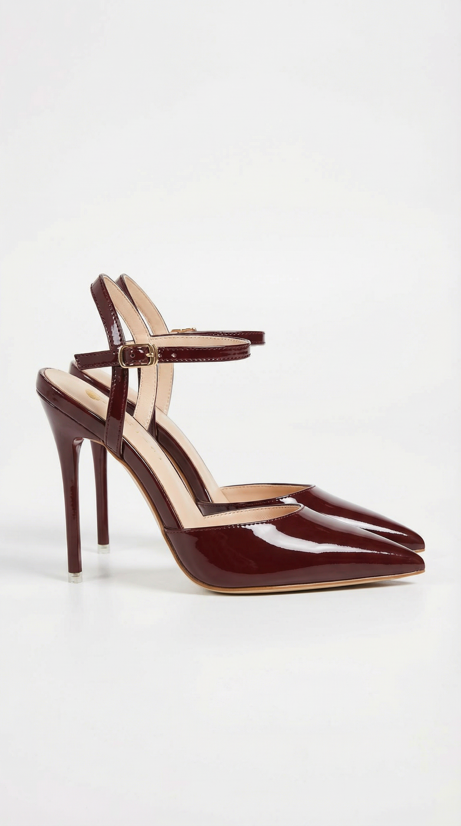 Gold Pointed-Toe Ankle-Strap Heels — Women's Pumps