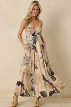 Women's Say It Again Beige Multi Tropical Tie-Back Maxi Dress | 85% Rayon & 15% Linen 3