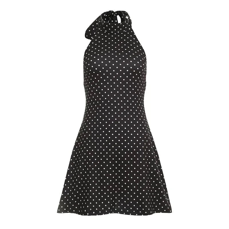 Sleeveless backless polka dot vacation dress