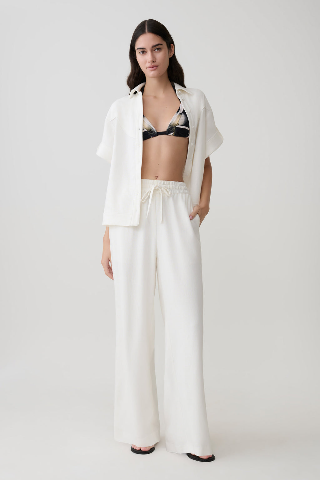 Women's White Linen Pants — Adjustable Waistband