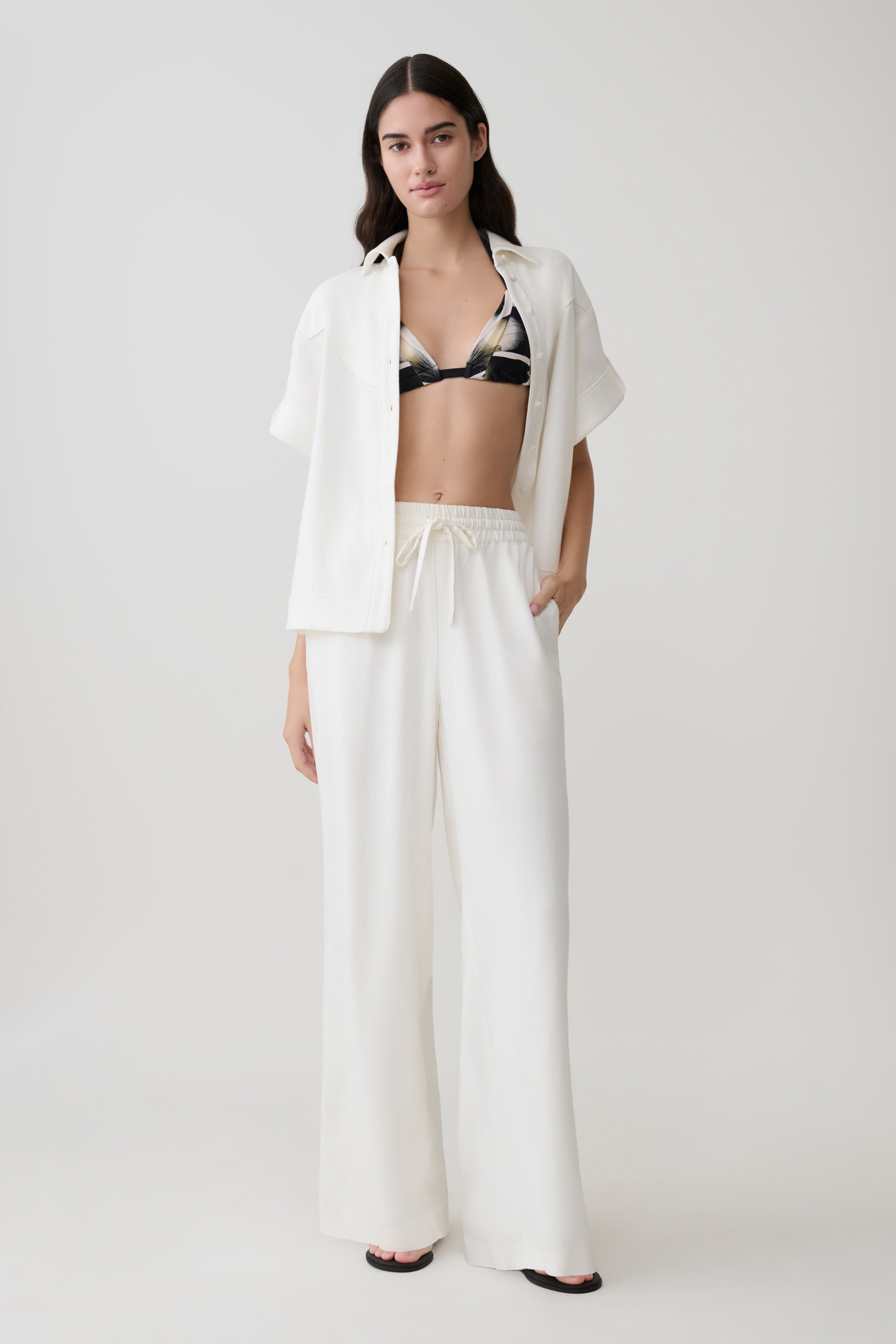 Women's White Linen Pants — Adjustable Waistband