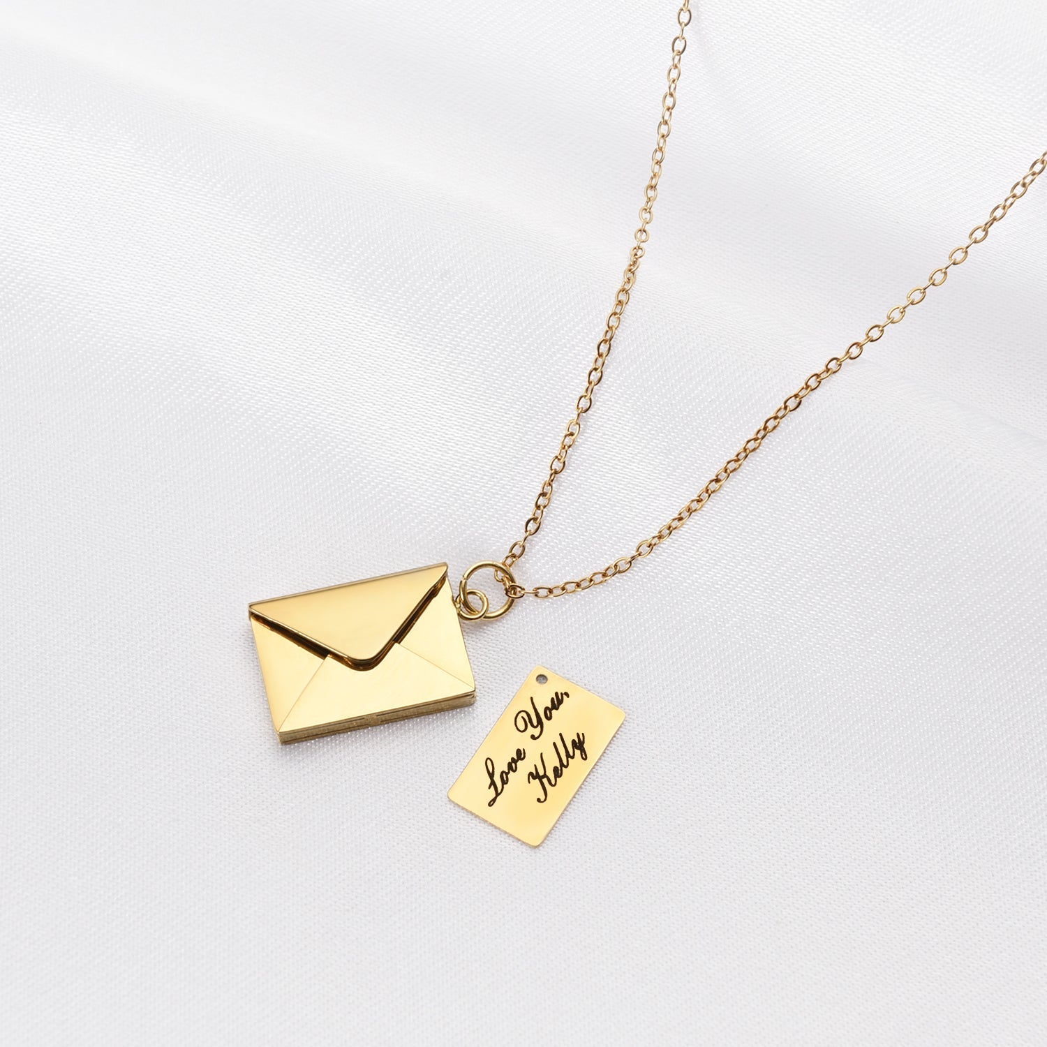 Model wearing the love letter necklace