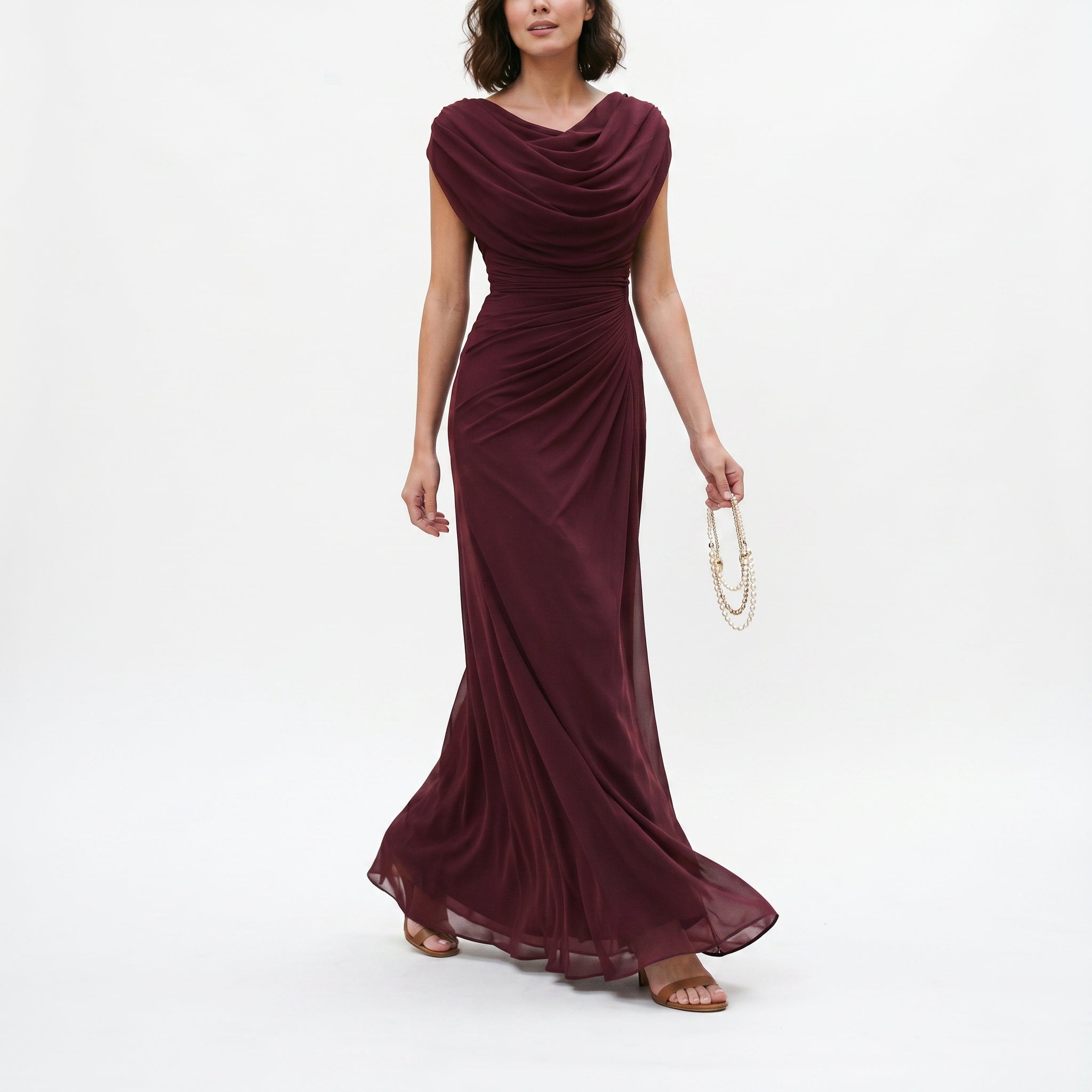 Draped Cowl-Neck Maxi Dress — Elegant